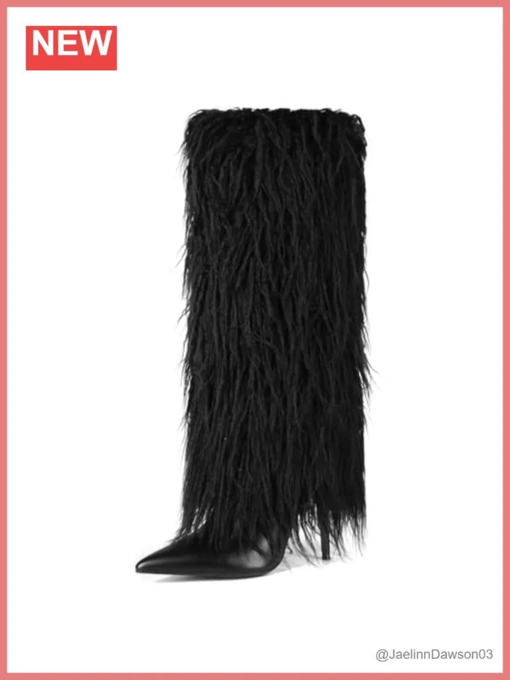 Faux Fur Trimmed Knee High Boots Stiletto Heel Fringe Side Zip Patent Leather